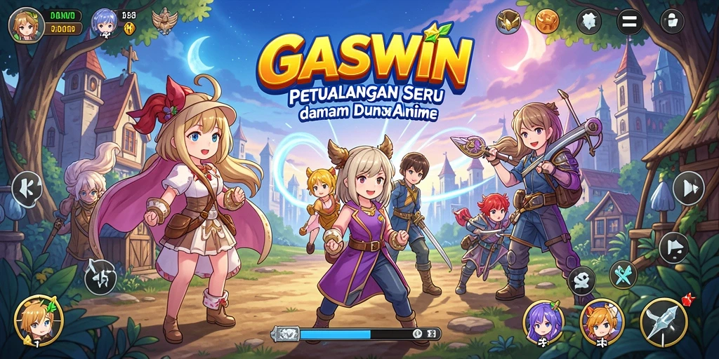 Tampilan gameplay GASWIN yang memukau dengan karakter anime ikonik.