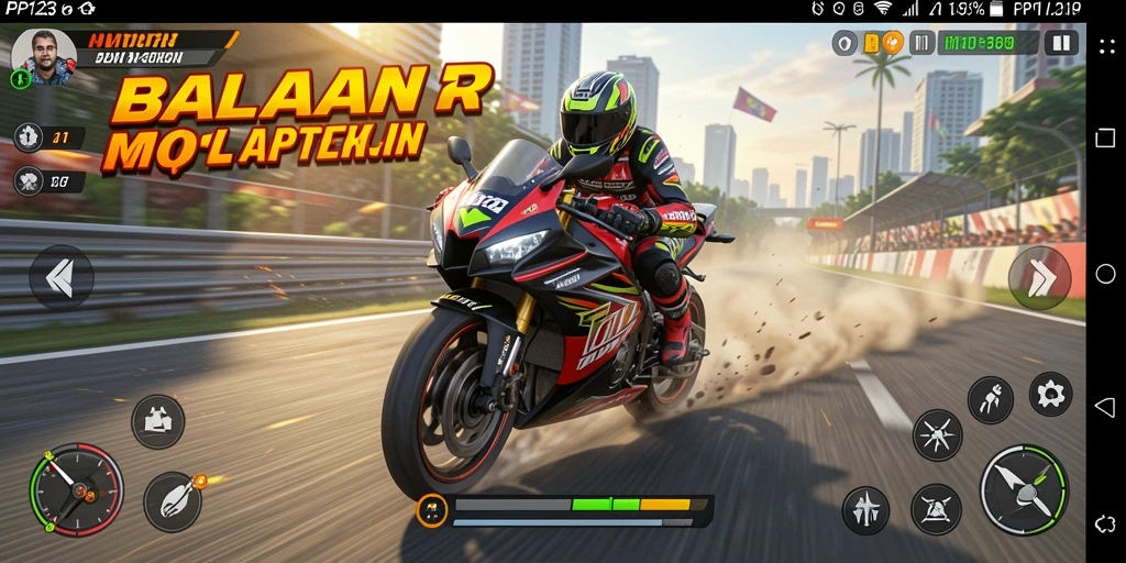 Tampilan gameplay mendebarkan di PP123 dengan berbagai trek balapan.