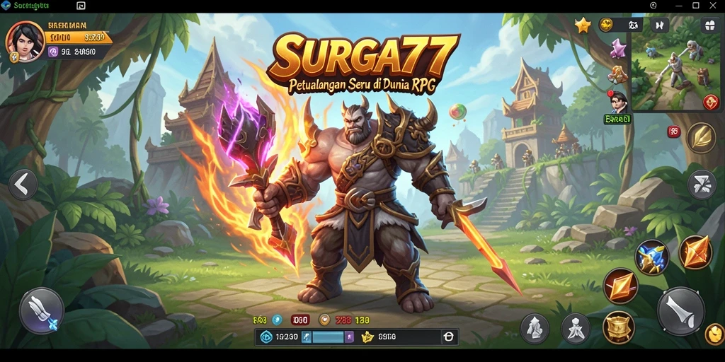 Screenshot utama SURGA77 menampilkan aksi seru dalam pertempuran RPG.